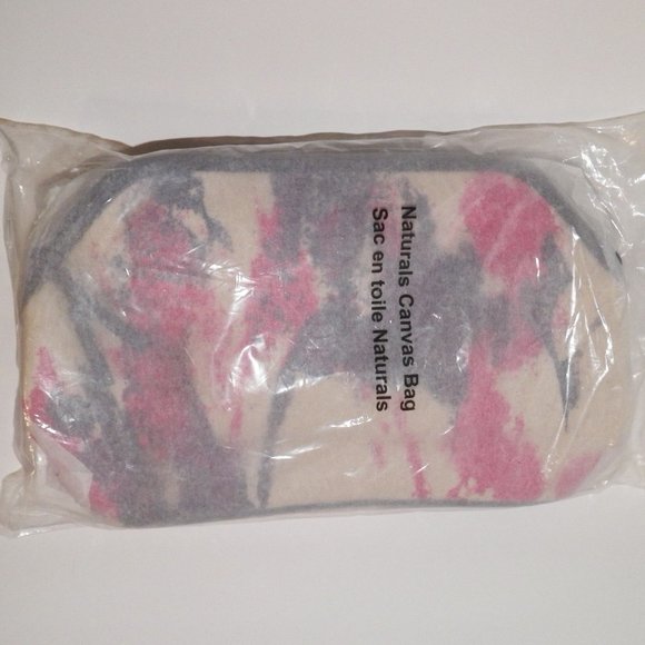 NWT Avon "Naturals" Canvas Makeup Bag & Sponge Set Pink Purple Flower 2 PC Set - Picture 2 of 8